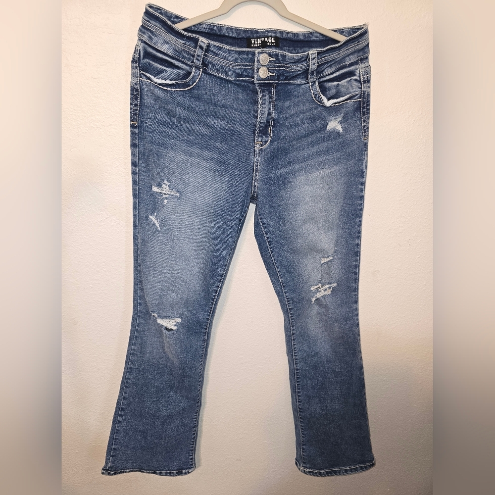 Almost Famous Women's Blue Distressed Flare Jeans Size 13